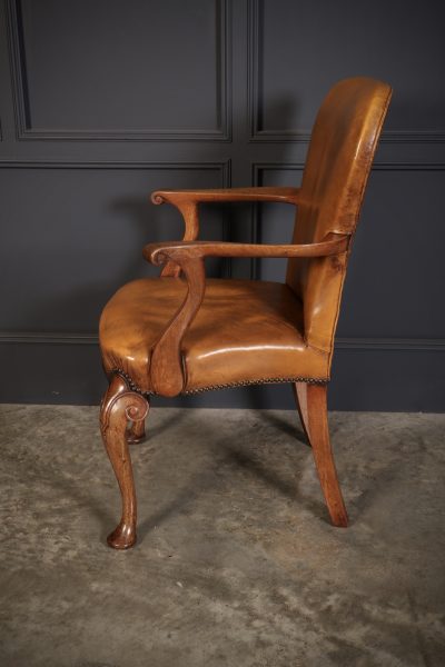 Pair of Queen Anne Style Walnut & Leather Armchairs - Image 10
