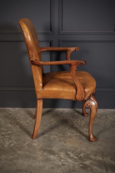 Pair of Queen Anne Style Walnut & Leather Armchairs - Image 11