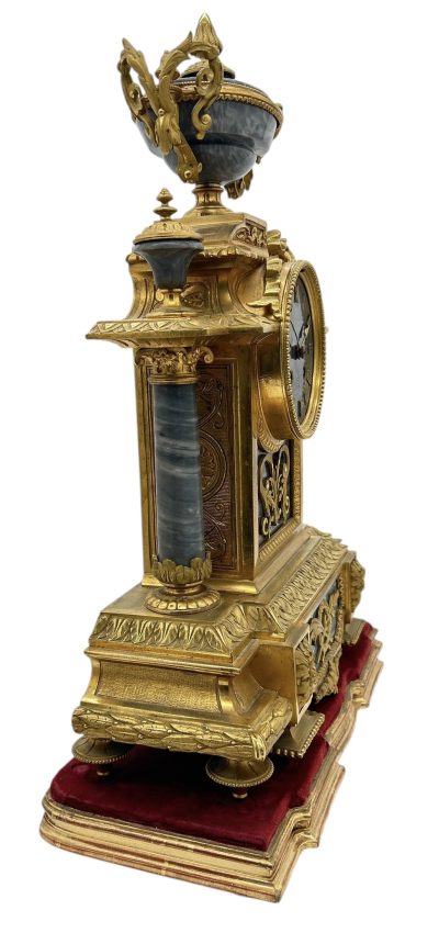 Wonderful Bronze ormolu & Marble Mantel Clock on original Stand – ca1860 - Image 11