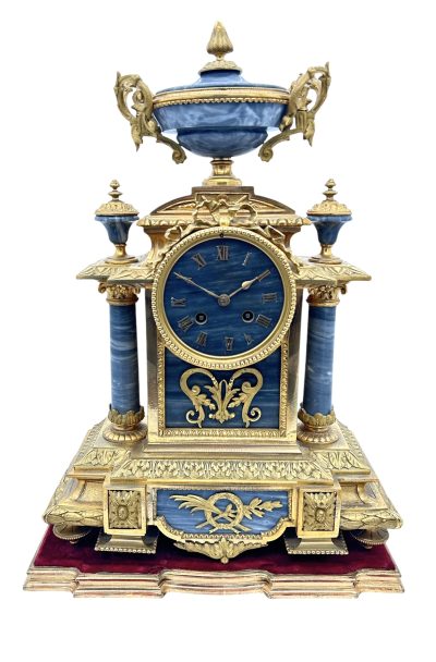 Wonderful Bronze ormolu & Marble Mantel Clock on original Stand – ca1860 - Image 2
