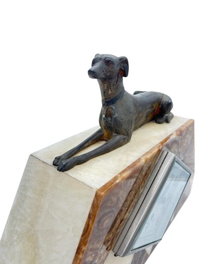 Beautiful French Art Deco Marble & Greyhound Dog Figural Mantel Clock – ca1920 - Image 9