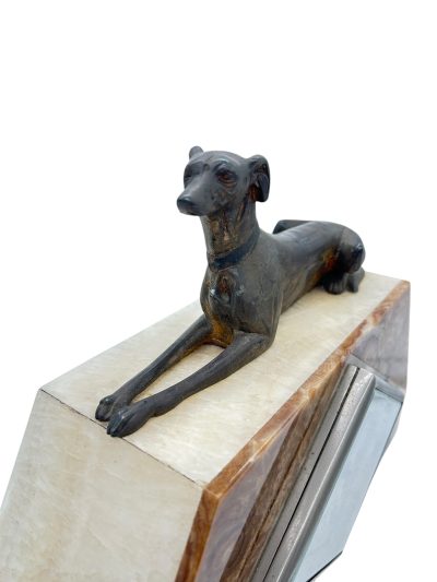 Beautiful French Art Deco Marble & Greyhound Dog Figural Mantel Clock – ca1920 - Image 8