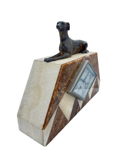 Beautiful French Art Deco Marble & Greyhound Dog Figural Mantel Clock – ca1920 - Image 10