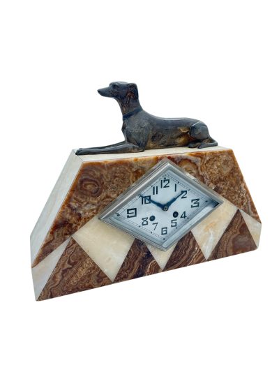 Beautiful French Art Deco Marble & Greyhound Dog Figural Mantel Clock – ca1920 - Image 3