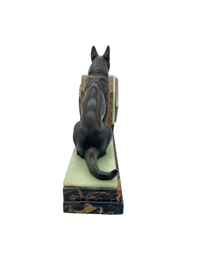 Stunning French Art Deco Marble & Alsatian Dog Figural Mantel Clock – ca1920 - Image 10