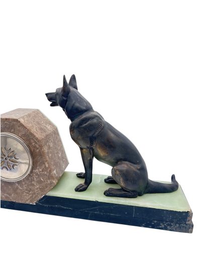 Stunning French Art Deco Marble & Alsatian Dog Figural Mantel Clock – ca1920 - Image 9