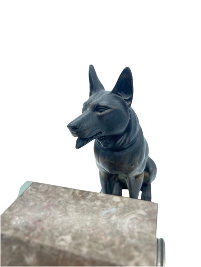 Stunning French Art Deco Marble & Alsatian Dog Figural Mantel Clock – ca1920 - Image 6