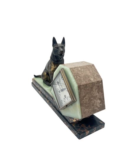 Stunning French Art Deco Marble & Alsatian Dog Figural Mantel Clock – ca1920 - Image 5