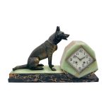 Stunning French Art Deco Marble & Alsatian Dog Figural Mantel Clock – ca1920 French mantel clock Antique Clocks