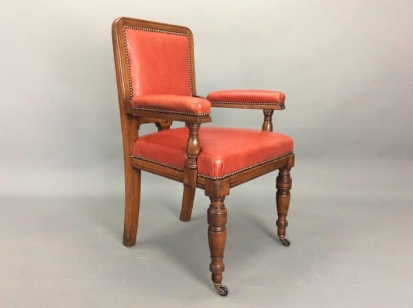 Late Victorian Solid Oak Desk Chair c1890 - Image 3