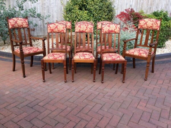 Set of 8 Arts & Crafts Walnut Dining Chairs c1910 - Image 2