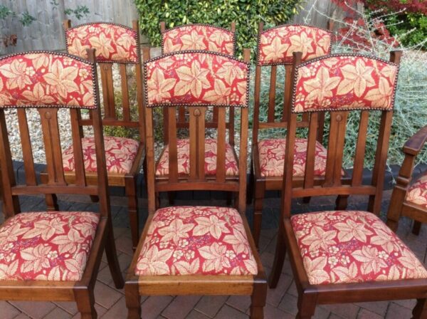 Set of 8 Arts & Crafts Walnut Dining Chairs c1910 - Image 4