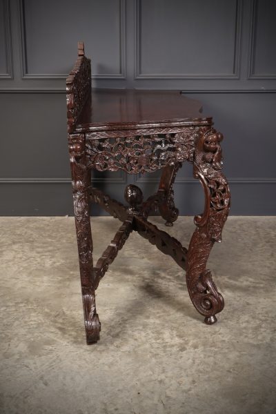 Burmese Carved Padauk Wood Console Table - Image 15
