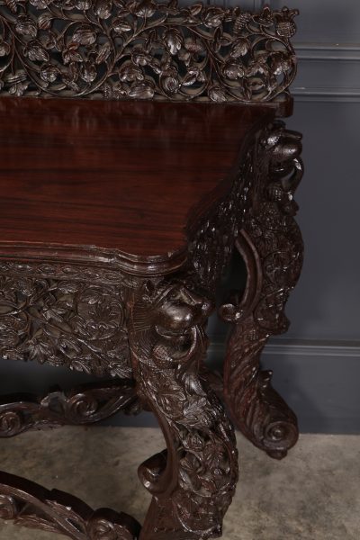 Burmese Carved Padauk Wood Console Table - Image 8