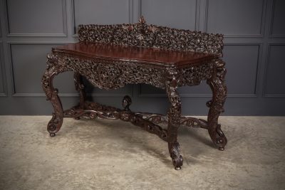 Burmese Carved Padauk Wood Console Table - Image 9