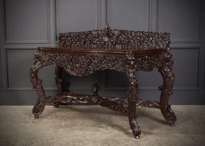 Burmese Carved Padauk Wood Console Table - Image 10