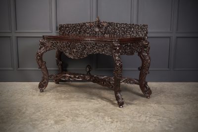 Burmese Carved Padauk Wood Console Table - Image 11