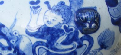 Beautiful Kangxi Blue & White Chinese large Baluster Vase Boy Riding Qilin & Attendants - Image 9