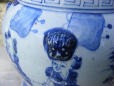 Beautiful Kangxi Blue & White Chinese large Baluster Vase Boy Riding Qilin & Attendants - Image 4
