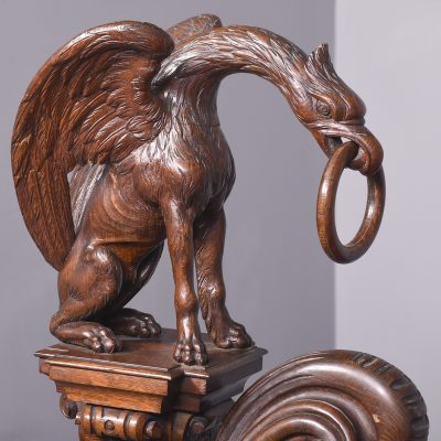 Carved Oak Swinging Crib on Stand - Image 2