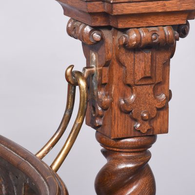 Carved Oak Swinging Crib on Stand - Image 4