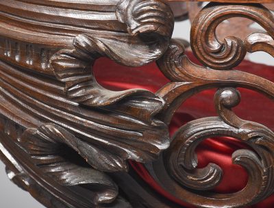 Carved Oak Swinging Crib on Stand - Image 5
