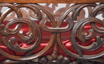 Carved Oak Swinging Crib on Stand - Image 6