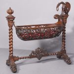 Carved Oak Swinging Crib on Stand Antique Beds