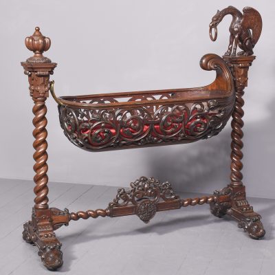 Carved Oak Swinging Crib on Stand - Image 16