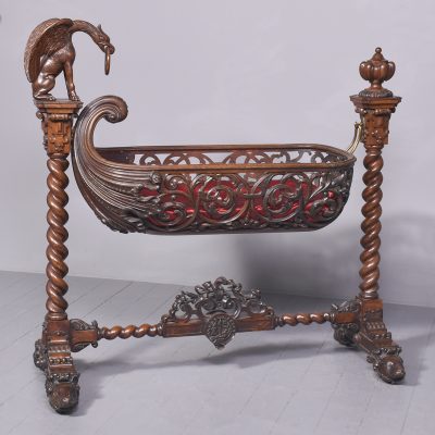 Carved Oak Swinging Crib on Stand - Image 18