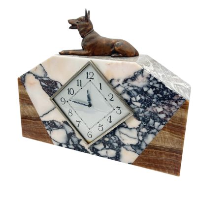 Gorgeous French Art Deco Marble & Alsatian Dog Figural Mantel Clock – ca1940 - Image 6