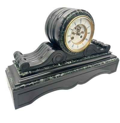 Fabulous Victorian Drum Head Slate & green marble Mantel Clock – ca1870 - Image 14