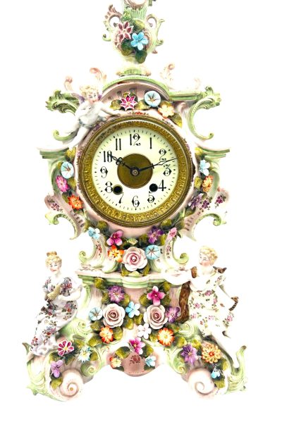 Fabulous Sitzendorf Porcelain Figural Mantel clock – ca1890 - Image 2