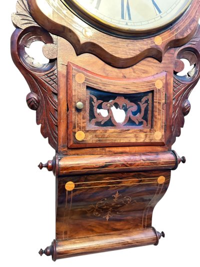 Wonderful Walnut & flame mahogany Drop Dial Wall Clock – ca1900 - Image 11