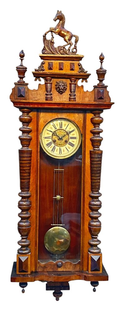 Fabulous Carved Walnut case Vienna regulator Wall clock – ca1900 - Image 2