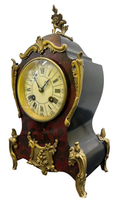 Exquisite Antique French Faux Tortoise shell & Ormolu Boulle Mantle Clock – circa 1890 - Image 10