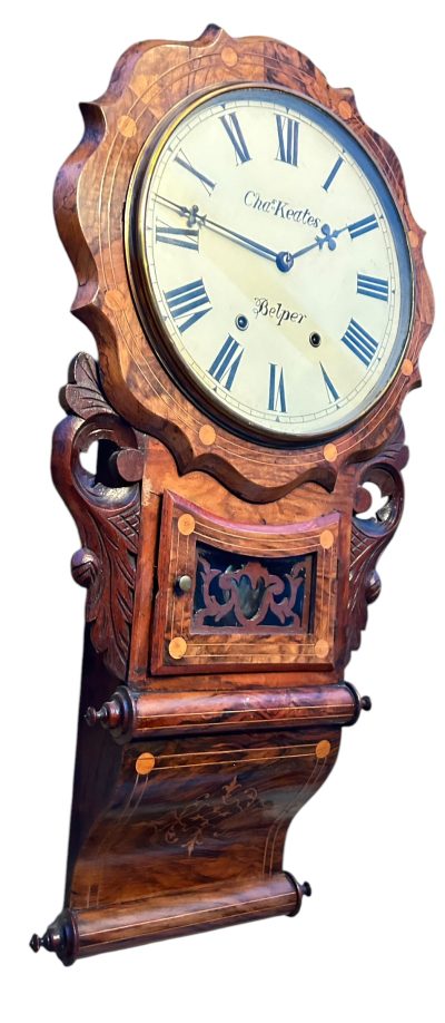 Wonderful Walnut & flame mahogany Drop Dial Wall Clock – ca1900 - Image 12