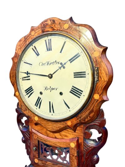 Wonderful Walnut & flame mahogany Drop Dial Wall Clock – ca1900 - Image 14