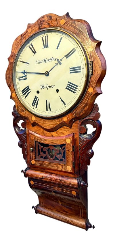 Wonderful Walnut & flame mahogany Drop Dial Wall Clock – ca1900 - Image 13