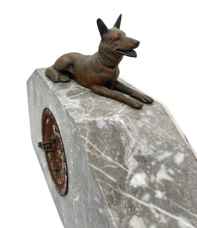 Gorgeous French Art Deco Marble & Alsatian Dog Figural Mantel Clock – ca1940 - Image 2