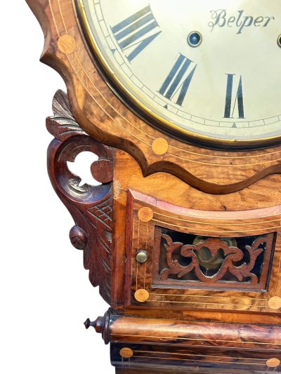 Wonderful Walnut & flame mahogany Drop Dial Wall Clock – ca1900 - Image 2