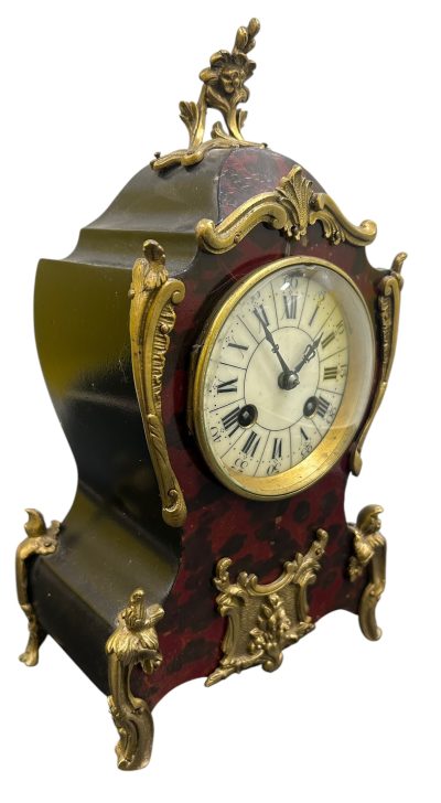 Exquisite Antique French Faux Tortoise shell & Ormolu Boulle Mantle Clock – circa 1890 - Image 4