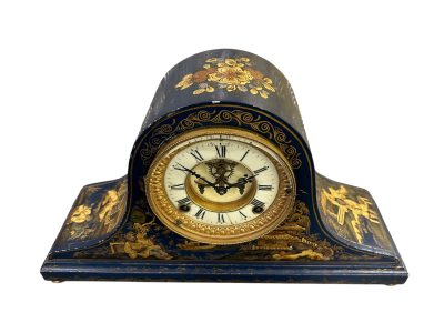 Fantastic Ansonia Coalport Blue Chinoiserie Hat Shaped Mantel Clock - Image 9