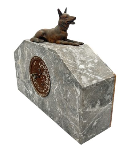 Gorgeous French Art Deco Marble & Alsatian Dog Figural Mantel Clock – ca1940 - Image 3