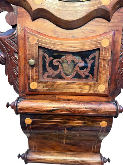 Wonderful Walnut & flame mahogany Drop Dial Wall Clock – ca1900 - Image 3