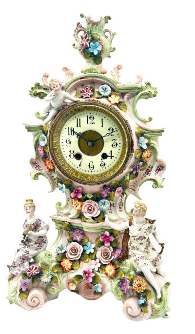 Fabulous Sitzendorf Porcelain Figural Mantel clock – ca1890 - Image 16