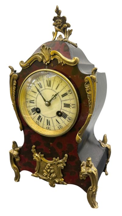 Exquisite Antique French Faux Tortoise shell & Ormolu Boulle Mantle Clock – circa 1890 - Image 5