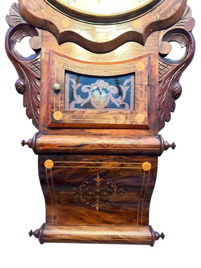 Wonderful Walnut & flame mahogany Drop Dial Wall Clock – ca1900 - Image 4