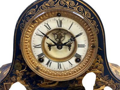 Fantastic Ansonia Coalport Blue Chinoiserie Hat Shaped Mantel Clock - Image 6