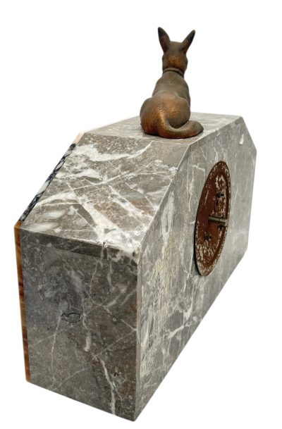 Gorgeous French Art Deco Marble & Alsatian Dog Figural Mantel Clock – ca1940 - Image 4